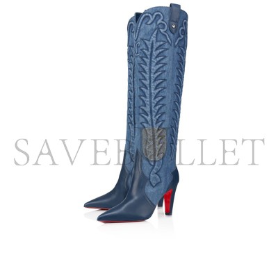 CHRISTIAN LOUBOUTIN NAPPA LEATHER AND DENIM BOOTS 